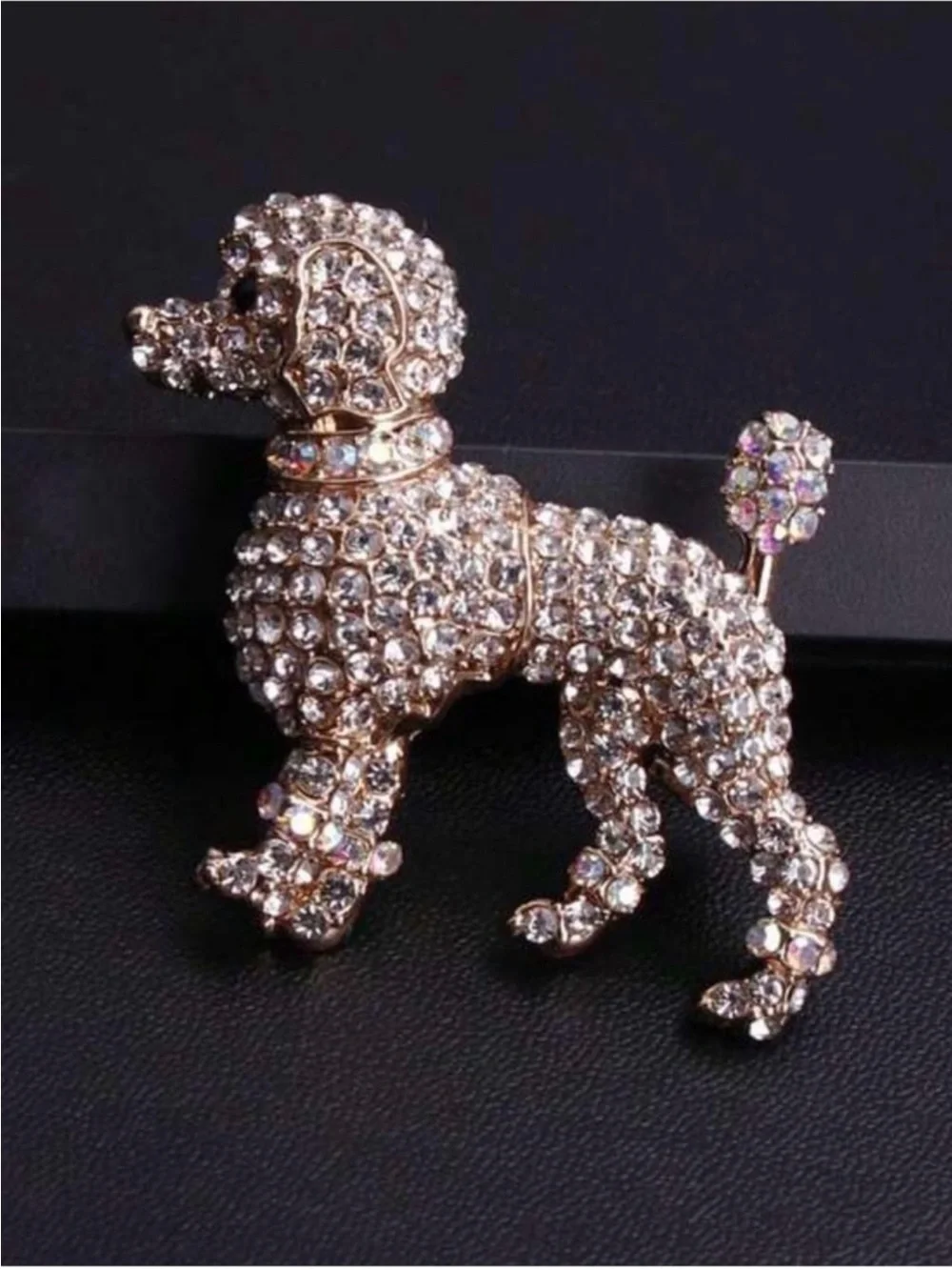 Crystal Poodle Dog Brooch Pin - 24k Gold Plated new